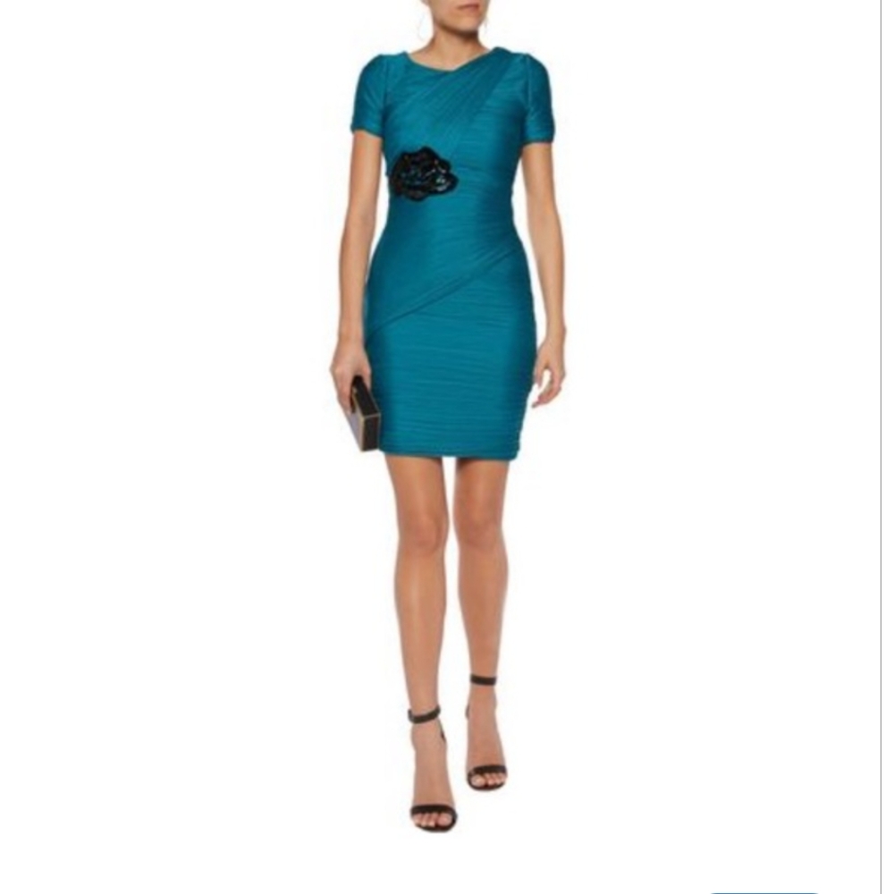 Halston Heritage Sequin-Embellished Pleated Mini Dress